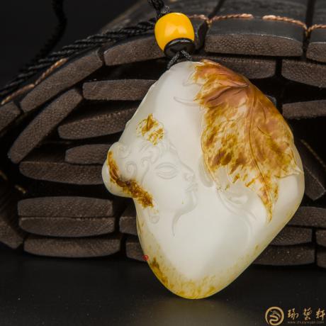 穆宇静 新疆和田玉红皮羊脂白籽玉挂件 枫丹寄情 34.5克